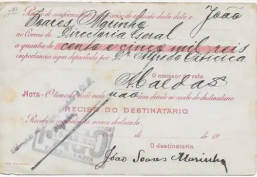 Thesouraria 1920, Geldanweisung Brasilien