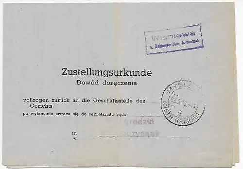 Gouvernement général GG Ordre de livraison Wisniowa/Myslenice 1943 au tribunal