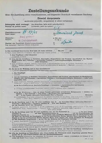 Generalgouvernement GG Zustellurkunde Wisniowa/Myslenice 1943 an das Gericht