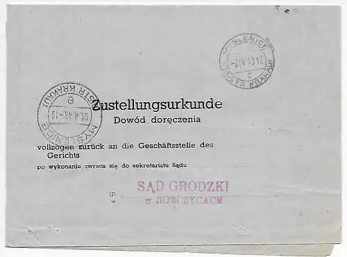 Gouvernement général GG Ordre de livraison Myslenice 1943 au tribunal