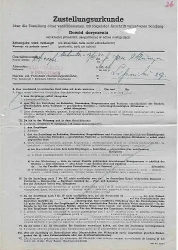 Generalgouvernement GG Zustellurkunde Myslenice 1943 an das Gericht