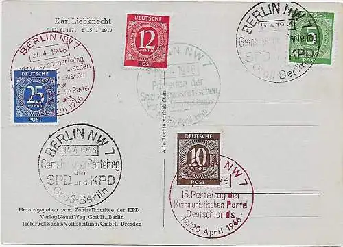 Zusammenlegung KPD und SPD 1946: Parteitag Berlin, AK Karl Liebknecht