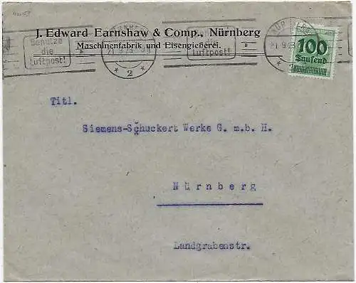Nürnberg Werbestempel Luftpost 1923 