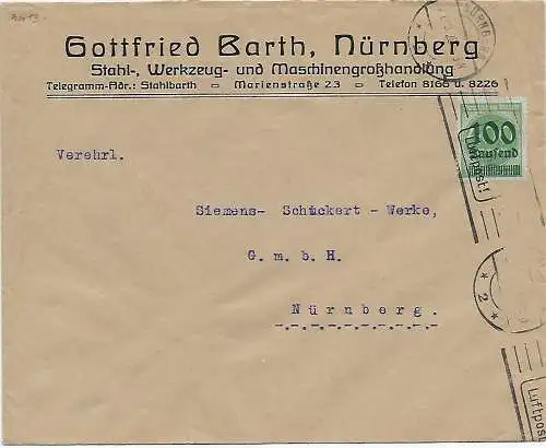 Lettre de société de Nuremberg 1923 avec le tissage