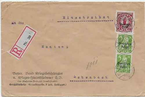 Bayer. Bund Dommages de guerre et survivants guerriers après Schwabach 1920