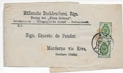 Streifband Lothographische Anstalt Riga nach Marderno via Riva