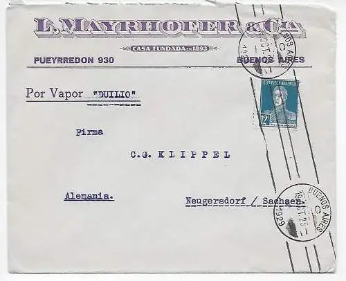 Buenos Aires 1923 nach Neugersdorf: Por Vapor Duilio