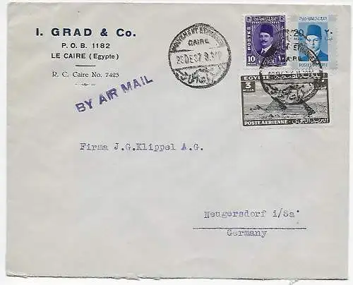 Luftpost Kairo 1937 nach Neugersdorf