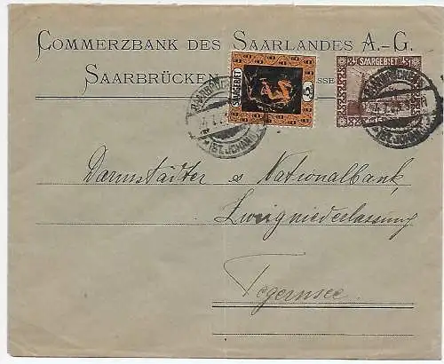 Saargebiet - Saarbrücken -St. Johann, nach Tegernsee, 1923, Bank Brief