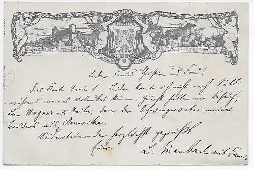 Privat Postkarte Nürnberg nach Selb Jubiläumsausstellung Luitpold v. Bayern 1905