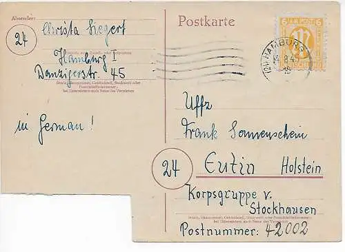 BiZone: Hamburg 1945 nach Eutin, Korpsgruppe v. Stockhausen
