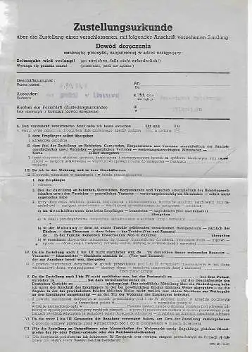 Generalgouvernement GG Zustellurkunde Jodlownik/Limanowa 1944 an das Gericht