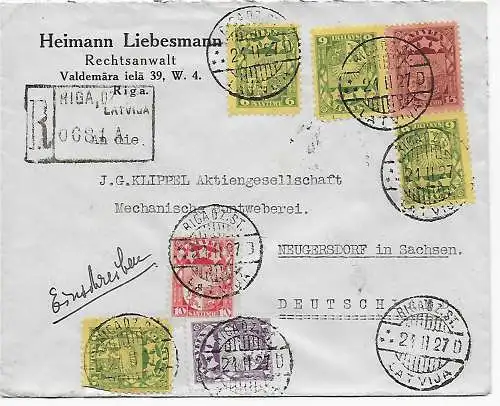 Riga Einschreiben 1927 nach Neugersdorf