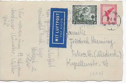 Ansichtskarte Bad Aachen als Luftpost 1934 nach Osterath