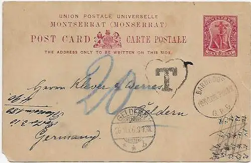 Post card Monserrat /Barbados par fonds, Taxe - Supplément 1906