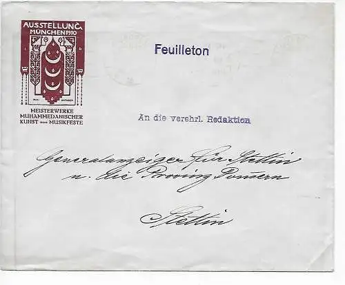 Tampon gratuit Munich 3 Pfg, 1910 après Szczecin, Musikfest