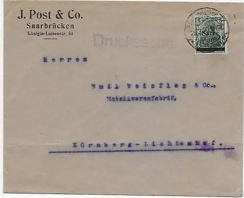 Affaire d'impression Sarrebruck vers Nünberg, 1920