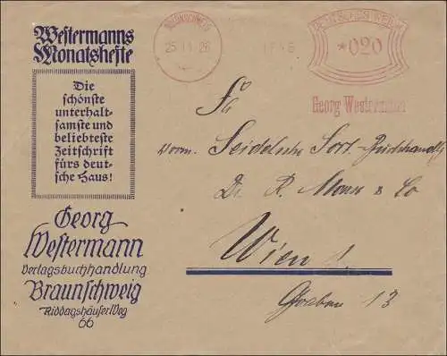 Freistempel: Verlagsbuchhandlung Braunschweig 1926 nach Wien