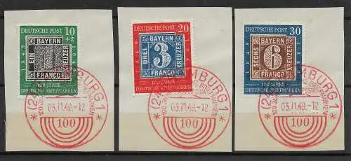 Bund: MiNr. 113-115, Sonderstempel rot, Hamburg 1949