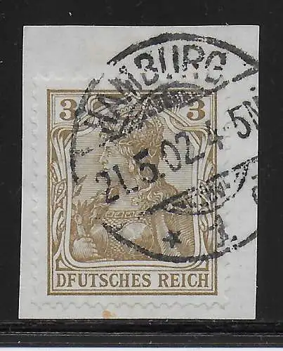 DR: MiNr. 69 I, gestempelt Hamburg 1902, Briefstück Luxus