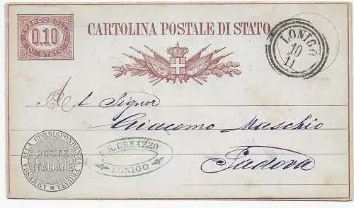 Cartolina Postale Lonigo 1898 nach Padova