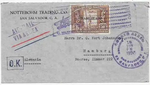 Luftpost San Salvador 1935 nach Hamburg, Börse