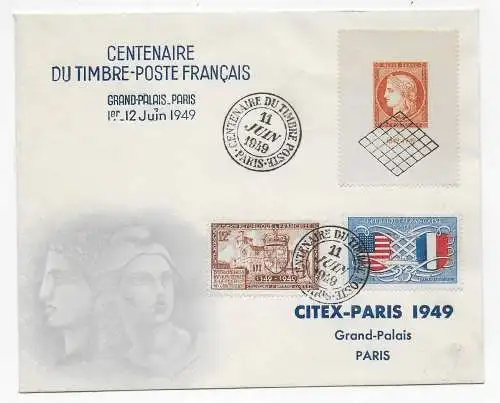 Brief: Centenaire du Timbre-Poste Francais: 1949 Paris - Philatelie