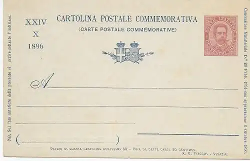 Cartolina Postale Commemorativa 1896, Rückseite beschrieben