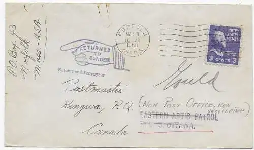 Norfolk, Mass 1950 nach Canada, Eastern Artic Patrol: Return to sender