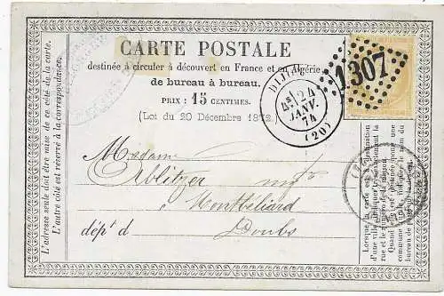 Carte Postale Dijon, 1874 nach Montbeliard