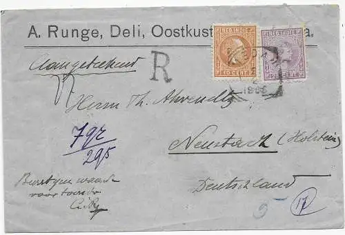 Einschreiben NL Indien: Deli 1895 nach Neustadt/Holstein