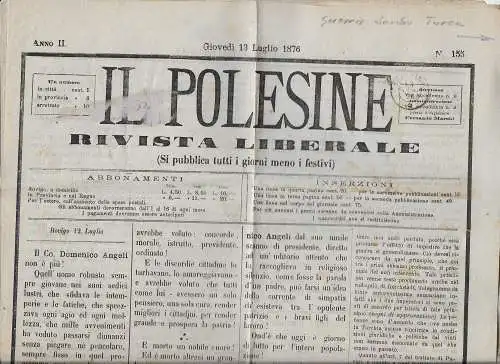 Zeitung I Polesine Rivista Liberale, 1876 Bericht über serbisch-türkischen Krieg
