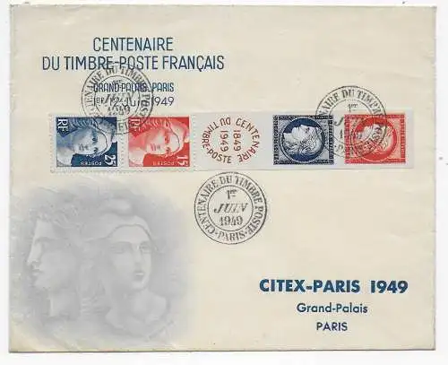 Centenaire du Timbre-Poste Francais: 1.6.1949 Paris - Philatelie