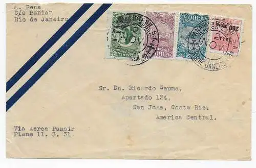 Lufpost Aerea Paniar, Rio de Janeiro nach San Jose/Costa Rica 1931
