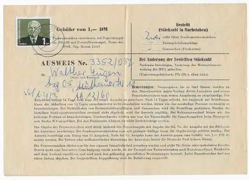 DDR Ausweis: Bestellung Postwertzeichen, 1960