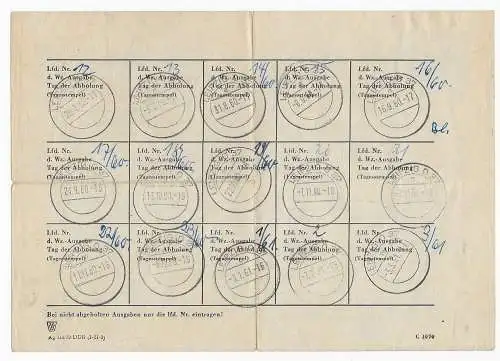 DDR Ausweis: Bestellung Postwertzeichen, 1960