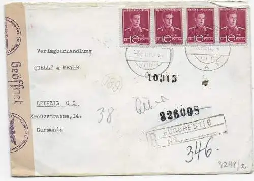 Einschreiben Bukarest 1944 mit OKW und rum. Zensur nach Leipzig