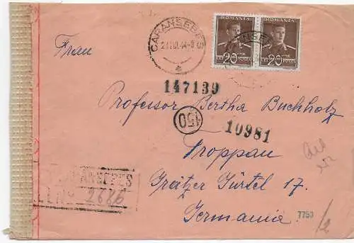 Einschreiben Caransebes 1944 mit OKW und rum. Zensur nach Troppau