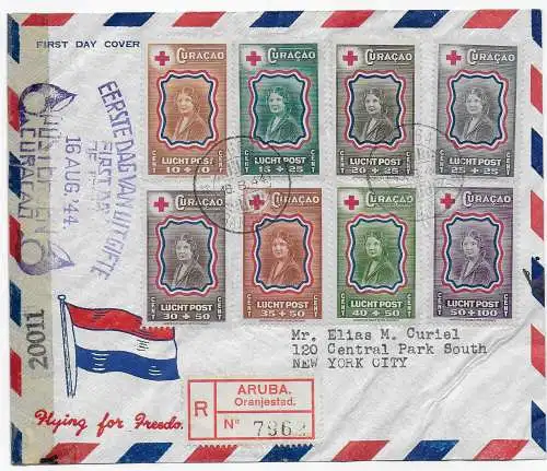 Curacao: Aruba Oranjestad. FDC 1944 nach New York City, Zensur
