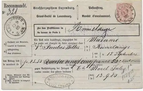 Luxembourg 1880 Postauftrag