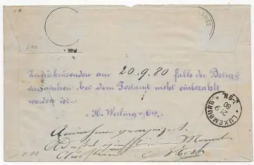 Luxembourg 1880 Postauftrag