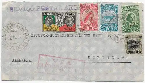 Porto Alegre, Banco Allemao Transatlantico, 1932 als Luftpost nach Berlin