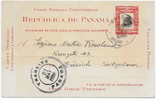 Post card Panama 1910 to Zürich