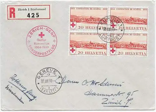 Luftpost Einschreiben Zürich: Zürich-Genf Sonderpostflug: Genfer Konvention 1939