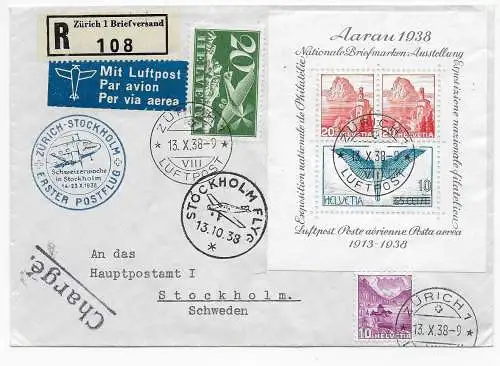 Luftpost Zürich-Stockholm, 1. Postflug 1938