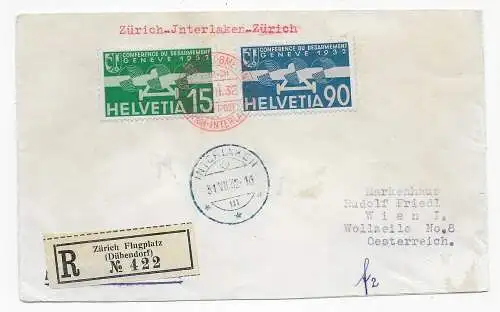 Einschreiben Zürich Flugplatz 1932 nach Wien