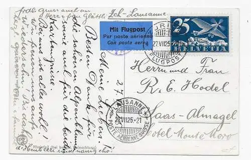 Ansichtskarte Rheinfall als Flugpost Zürich-Lausanne - Almagel