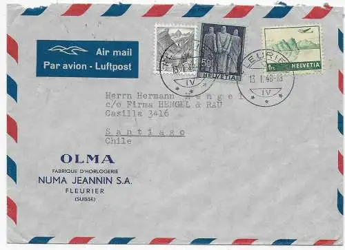 Luftpost Fleurier nach Santiago de Chile, 1948