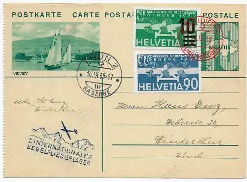 Internationales Segelfliegerlager in Thun, Kaserne als Luftpost -Winterthur 1935