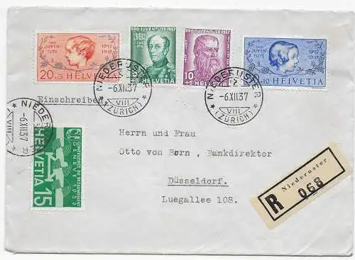Einschreiben Niederuster nach Düsseldorf, 1937